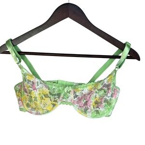 Secret Treasures‎ Floral Lace Bra Women 36D Green Nylon Underwire Sheer